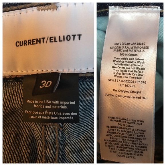NWOT CURRENT/ ELLIOTT THE CROPPED STRAIGHT jeans - Picture 2 of 6
